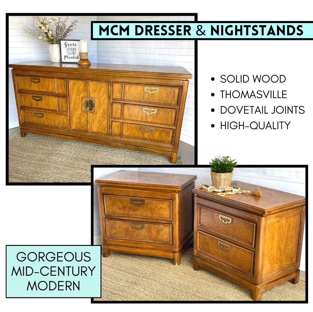 MCM Vintage Thomasville Furniture Mystique Collection DRESSER & 2 NIGHTSTANDS