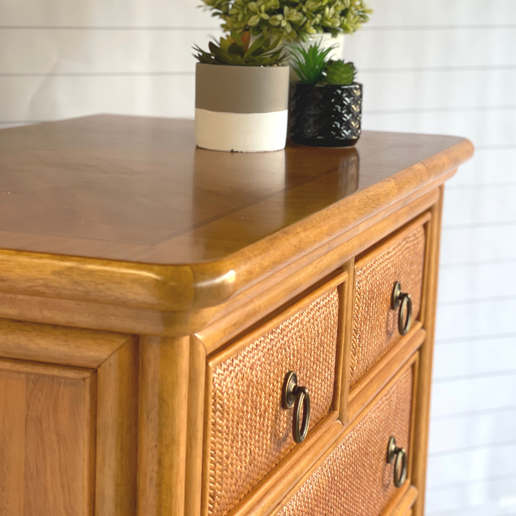 (SOLD) COASTAL DRESSER - American Drew Antigua Collection (chest of drawers, bureau) Tommy Bahama style