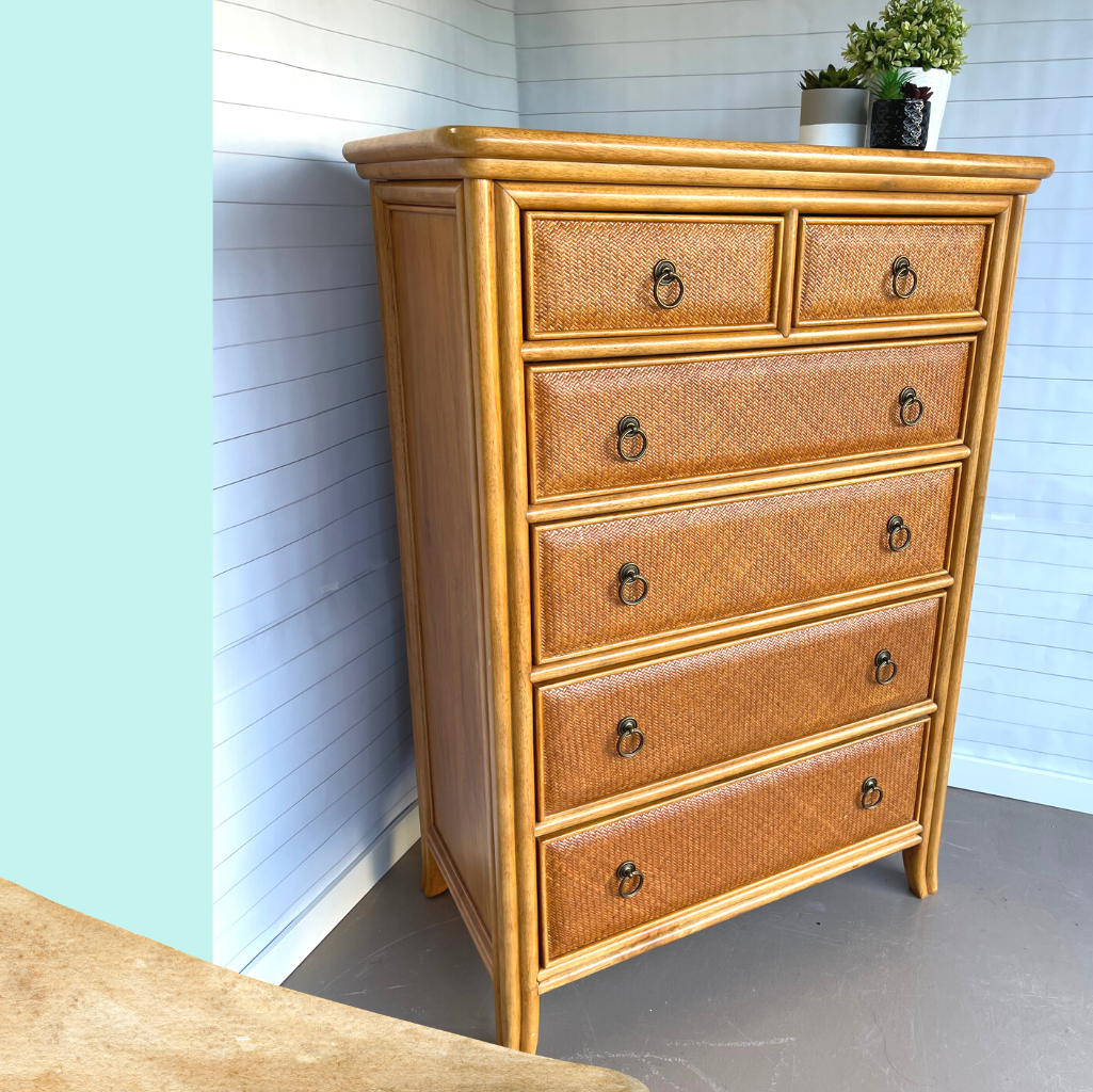 (SOLD) COASTAL DRESSER - American Drew Antigua Collection (chest of drawers, bureau) Tommy Bahama style