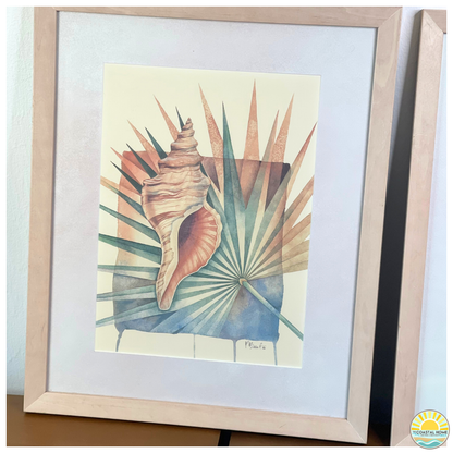 Framed Coastal Shell Art Print Set of 2 | Seashell & Sand Dollar Wall Art | ART  [AW-102]