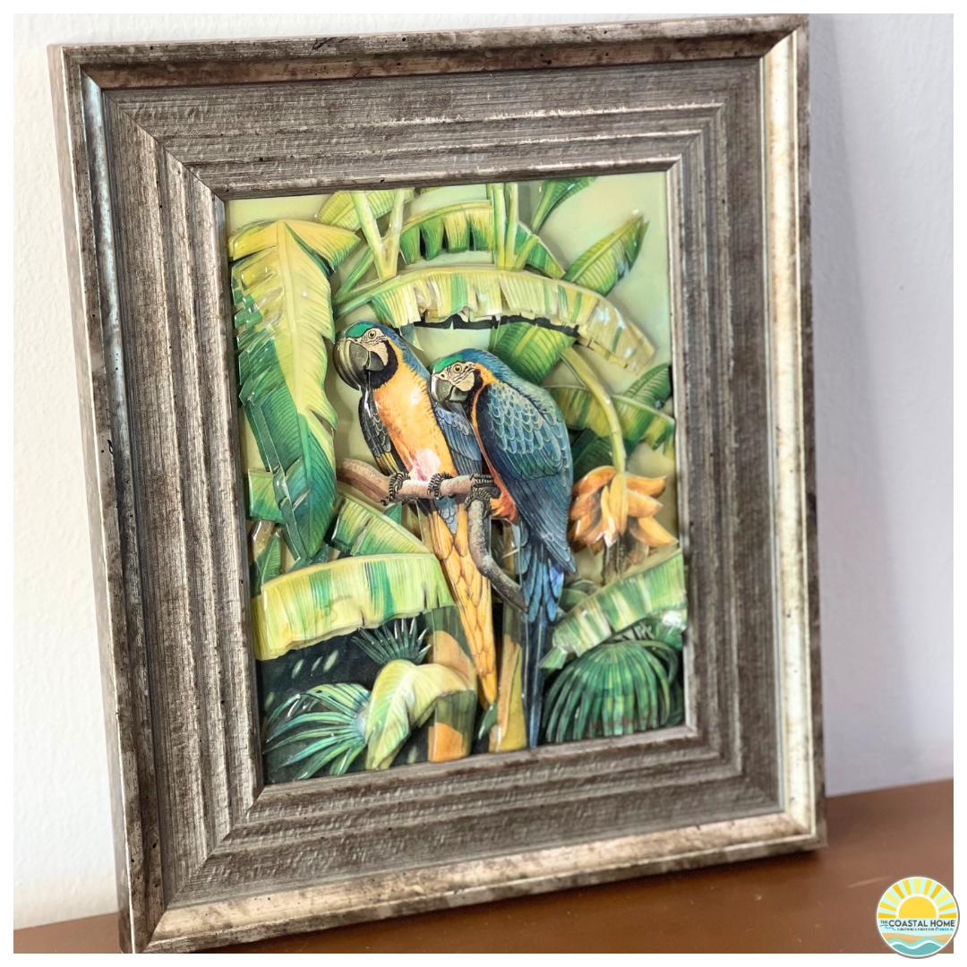 Dimensional Tropical Parrot Wall Art | Framed Coastal Relief Artwork | ART  [AW-103]