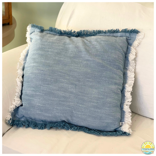 COASTAL BLUE ACCENT PILLOW WITH FRINGE