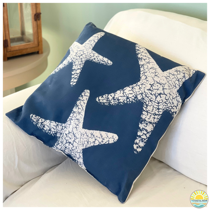 REVERSIBLE BLUE & WHITE STARFISH PILLOW