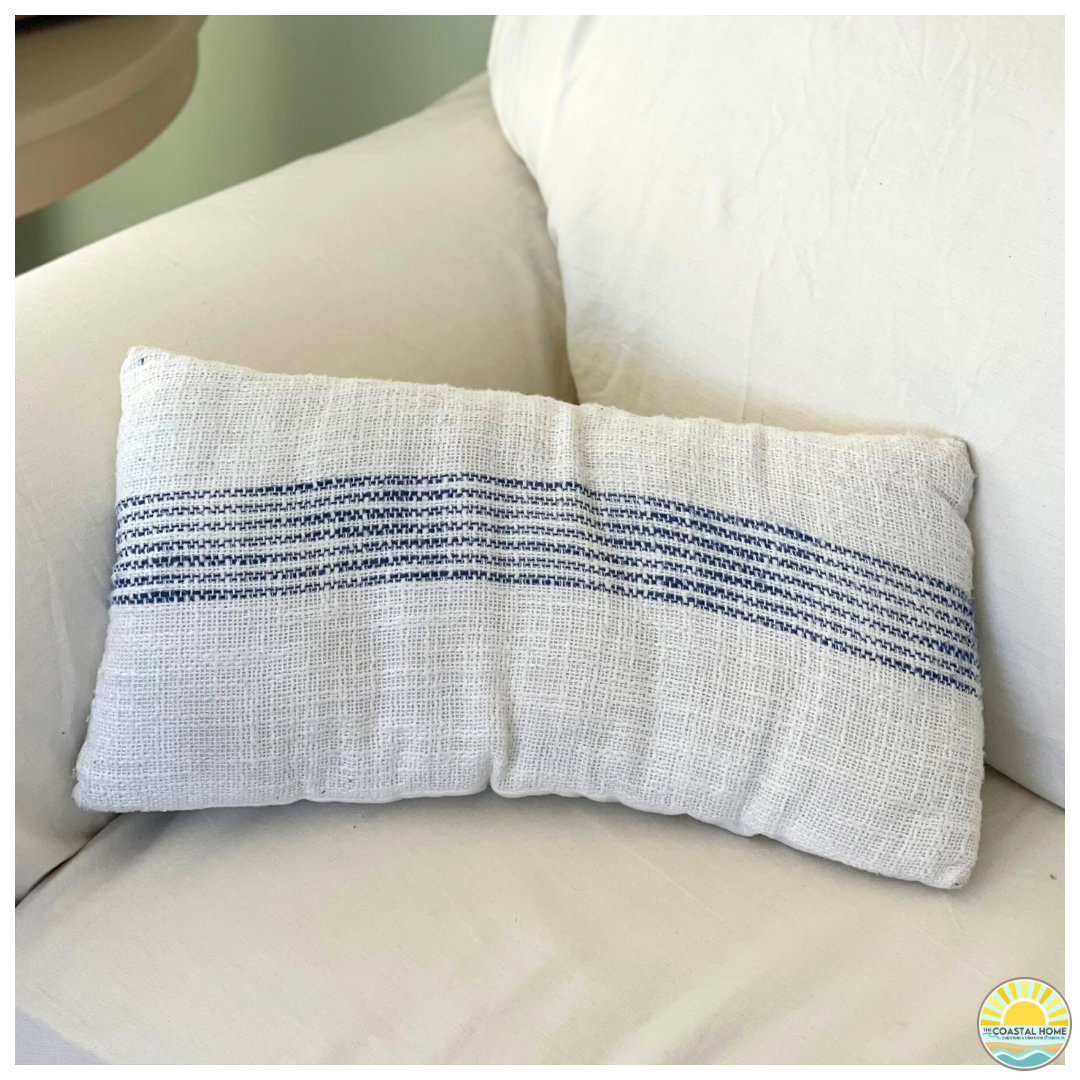 NAVY BLUE STRIPED NAUTICAL ACCENT PILLOW